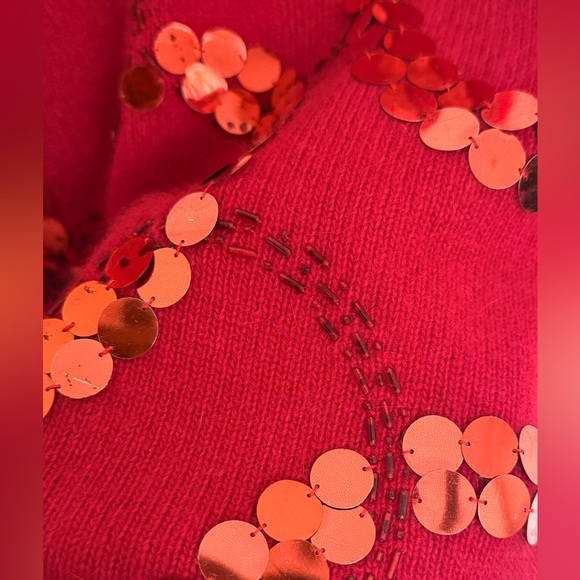 Vintage Maurada Sweater Red Lambswool & Angora Bead & Sequin-Size XL-Hong Kong - Picture 9 of 14